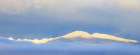USA- Washington State. Sunrise panoramic of snow-covered mountains in Olympic National Forest. Art Print